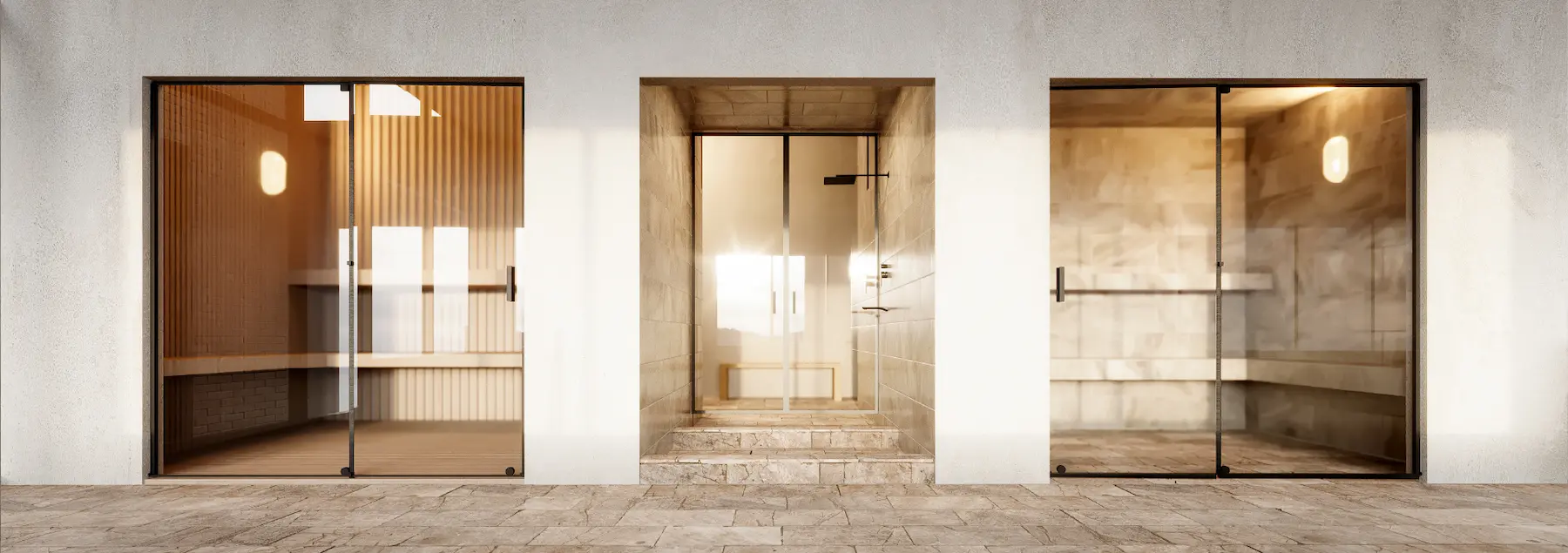 Sauna y baño turco en Macondo Molinos, proyecto de apartamentos VIS en Bogotá con club house y espacios de relajación.